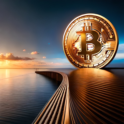 Une énorme pièce de bitcoin posée sur l’eau
