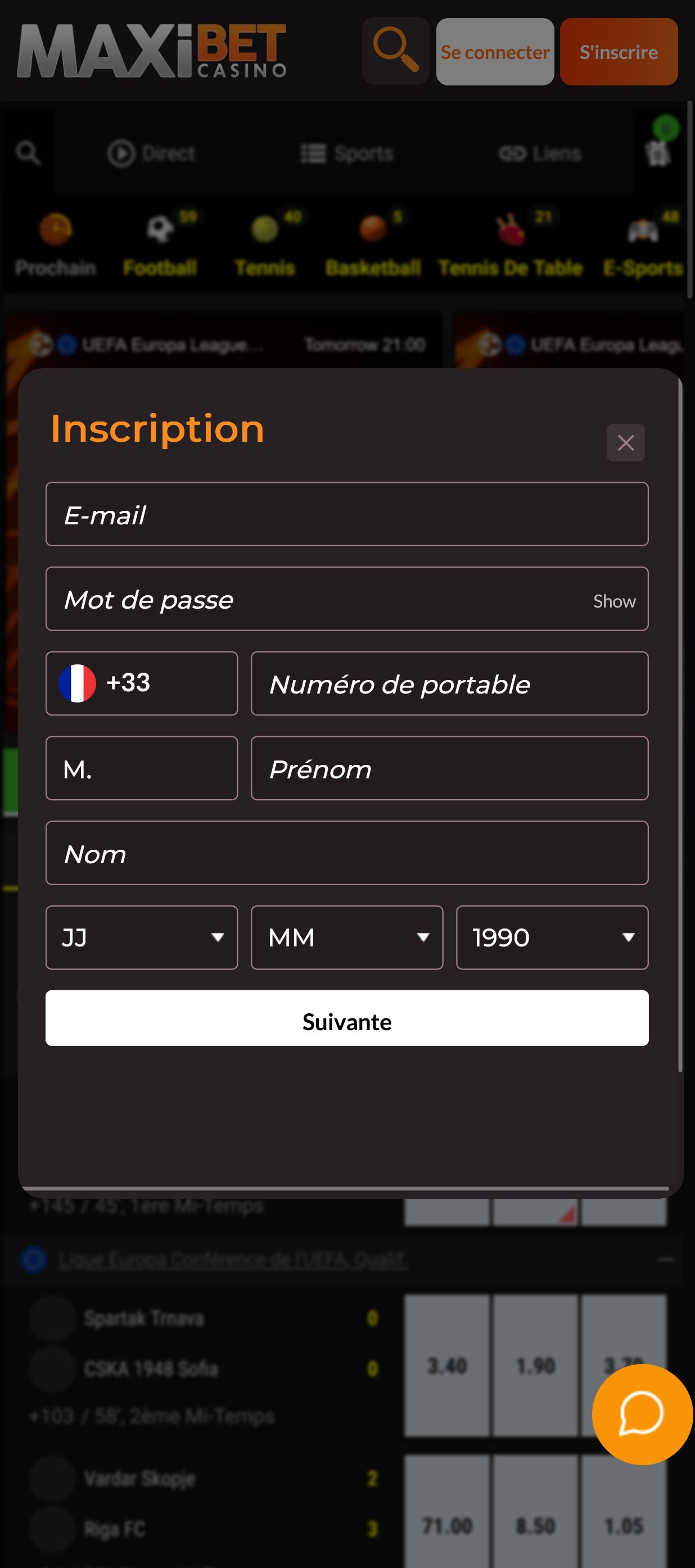 Première étape de l’inscription