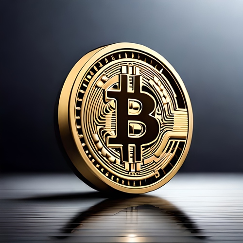 Une pièce de Bitcoin virtuelle sur fond gris